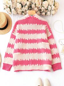 Calvaya 大碼撞色落肩袖開襟開衫 - 玫紅色 - 查看 2