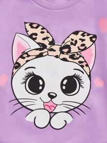 SHEIN Leap Crew 女大童卡通圖案套頭衫&緊身打底褲 - 紫色 - 查看 3