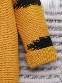 SHEIN Bebé niño Mono con patrón de dibujos animados con botón delantero con capucha tejido de cable - Amarillo - Ver 5