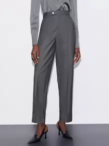 BizChic Solid Fold Pleated Suit Pants Without Belt - Grey - View 2