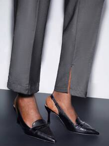 BizChic Solid Fold Pleated Suit Pants Without Belt - Grey - View 7