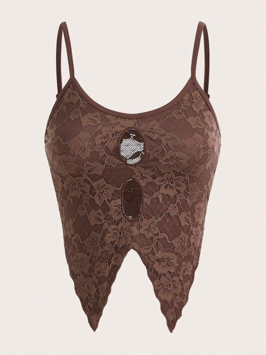 SHEIN ICON Hippie Cut Out Asymmetrical Hem Cami Top - Chocolate Brown - View 1