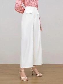 BizChic 高腰翻蓋細節闊腿褲 - 白色 - 查看 6