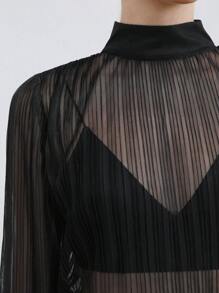 BizChic Women's Black Sheer High Neck Lantern Sleeve Top (Bra Not Included), Casual Blouse, Fashion Commuter Open Front Shirt, Business Casual Women's Apparel, Elegant Ladies Formal Shirt, Outdoor Women's Fashionable Blouse