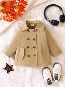 男嬰雙排釦風衣外套 - 卡其色 - 查看 1