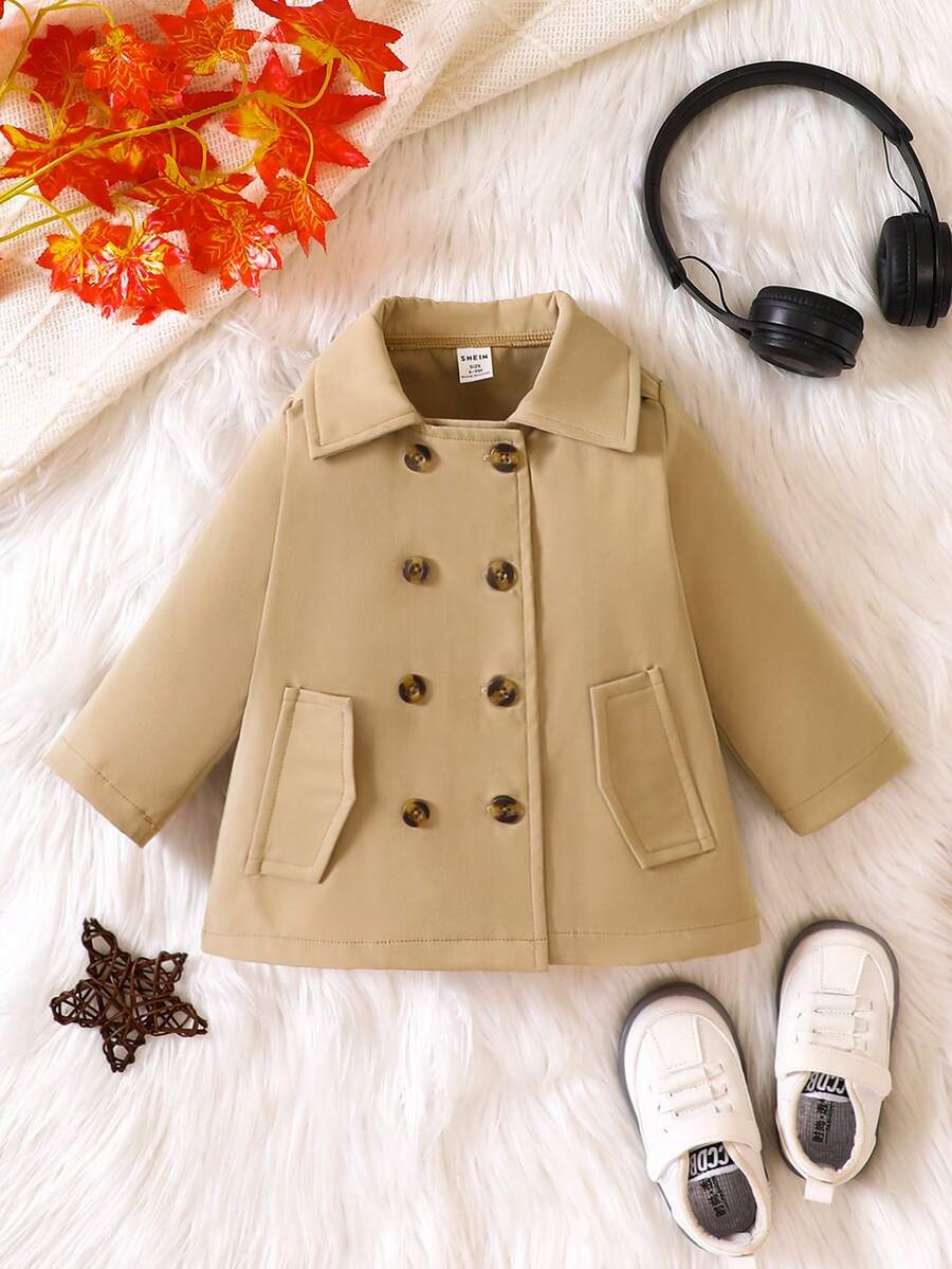 男嬰雙排釦風衣外套 - 卡其色 - 查看 1