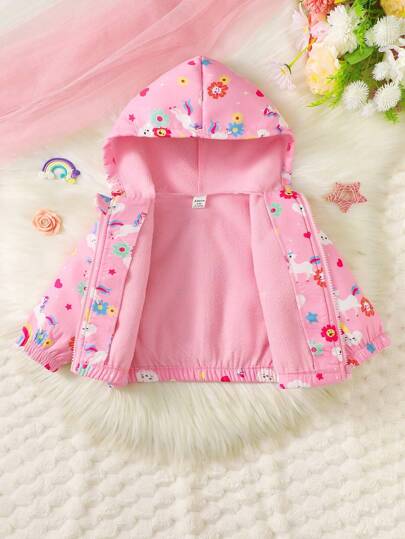 SHEIN Playful Pals Bebis Flicka Tecknad Grafik Dragkedja Huva Jackor