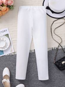 SHEIN Tween Girl Button Detail Seam Detail Pants - White - View 2