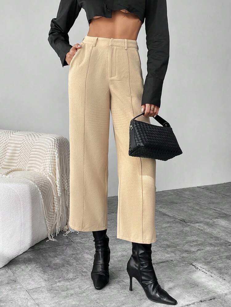 High Waist Slant Pocket Straight Leg Suit Pants