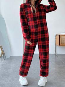 SHEIN EZwear 可愛貼布 拉鍊格子女士連體褲 - 彩色 - 查看 6