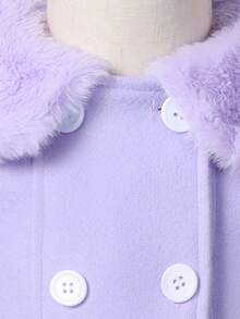 SHEIN Cô Gái Trẻ Cổ áo Borg Đôi ngực Chi tiết về Flap Áo khoác - Màu tím - Xem 6