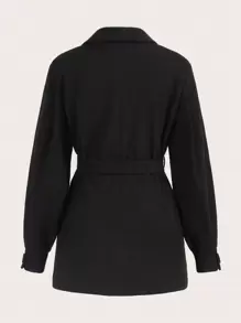 SHEIN EZwear Lapel Neck Belted Overcoat In Fall/Winter - Black - View 2