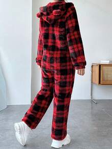 SHEIN EZwear 可愛貼布 拉鍊格子女士連體褲 - 彩色 - 查看 2