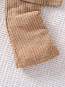 SHEIN Genkimix Kids 小女孩肋針針織背心&褲子&外套 - 卡其色 - 查看 6