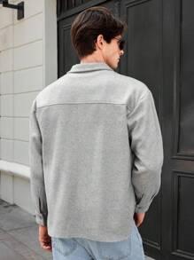 RueChic Men Solid Button Front Shacket - Light Grey - View 2