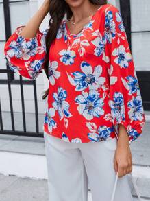 SHEIN Clasi Floral Print Lantern Sleeve Blouse - Multicolor - View 5