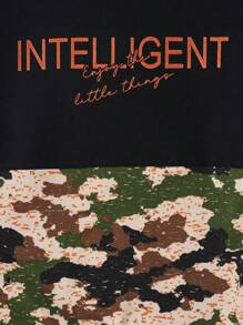 RueChic Men Camo & Letter Graphic Contrast Trim Sweatshirt - Multicolor - View 3