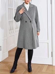 SHEIN Essnce 加翻領雙扣大衣 - 灰色 - 查看 3