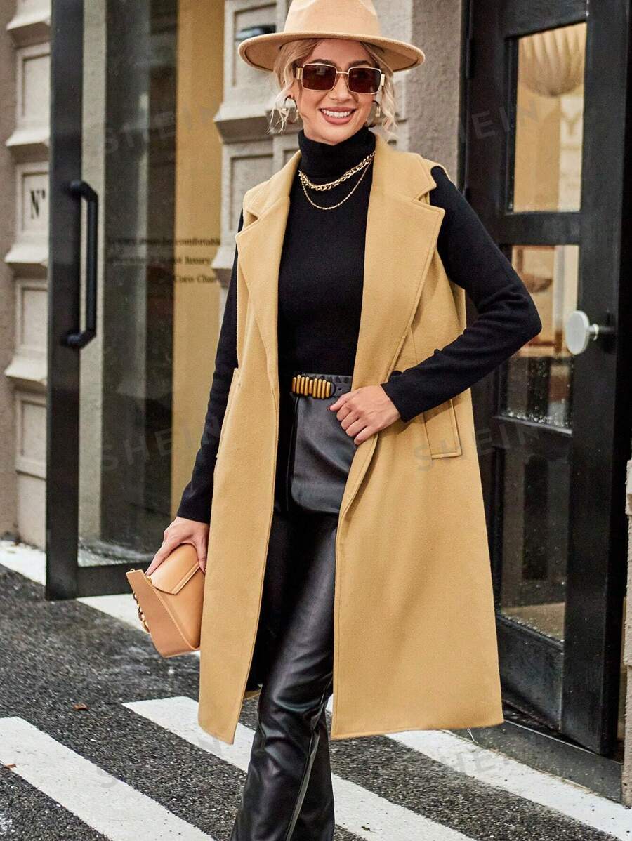 Aveloria Mantel mit Revers, Klappe Detail, ärmellos - Kamelfarben - Übersicht 1