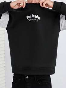 RueChic Men Letter Graphic Contrast Panel Drop Shoulder Sweatshirt - Black - View 3