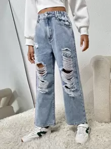 Tween Girl Ripped Wide Leg Jeans