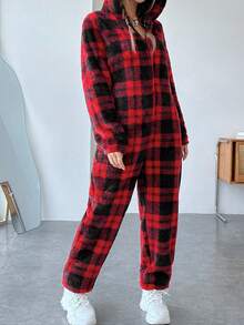 SHEIN EZwear 可愛貼布 拉鍊格子女士連體褲 - 彩色 - 查看 4