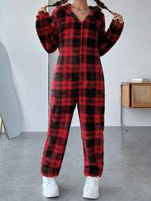 SHEIN EZwear 可愛貼布 拉鍊格子女士連體褲 - 彩色 - 查看 5