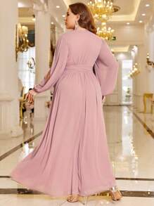 SHEIN Belle Hơn 1 Miếng Cổ Lao Tách đùi Đầm - Bụi hồng - Xem 2