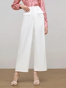 BizChic 高腰翻蓋細節闊腿褲 - 白色 - 查看 2