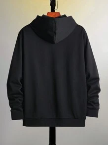 Men Battery Print Kangaroo Pocket Drawstring Hoodie - Black - View 2