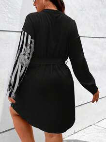 SHEIN Clasi Đầm Plus Size Thắt lưng Nút phía trước Hoa Sọc Giải trí - Nhiều màu - Xem 2