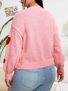 SHEIN Qutie Plus Strawberry Embroidery Drop Shoulder Sweater - Pink - View 2