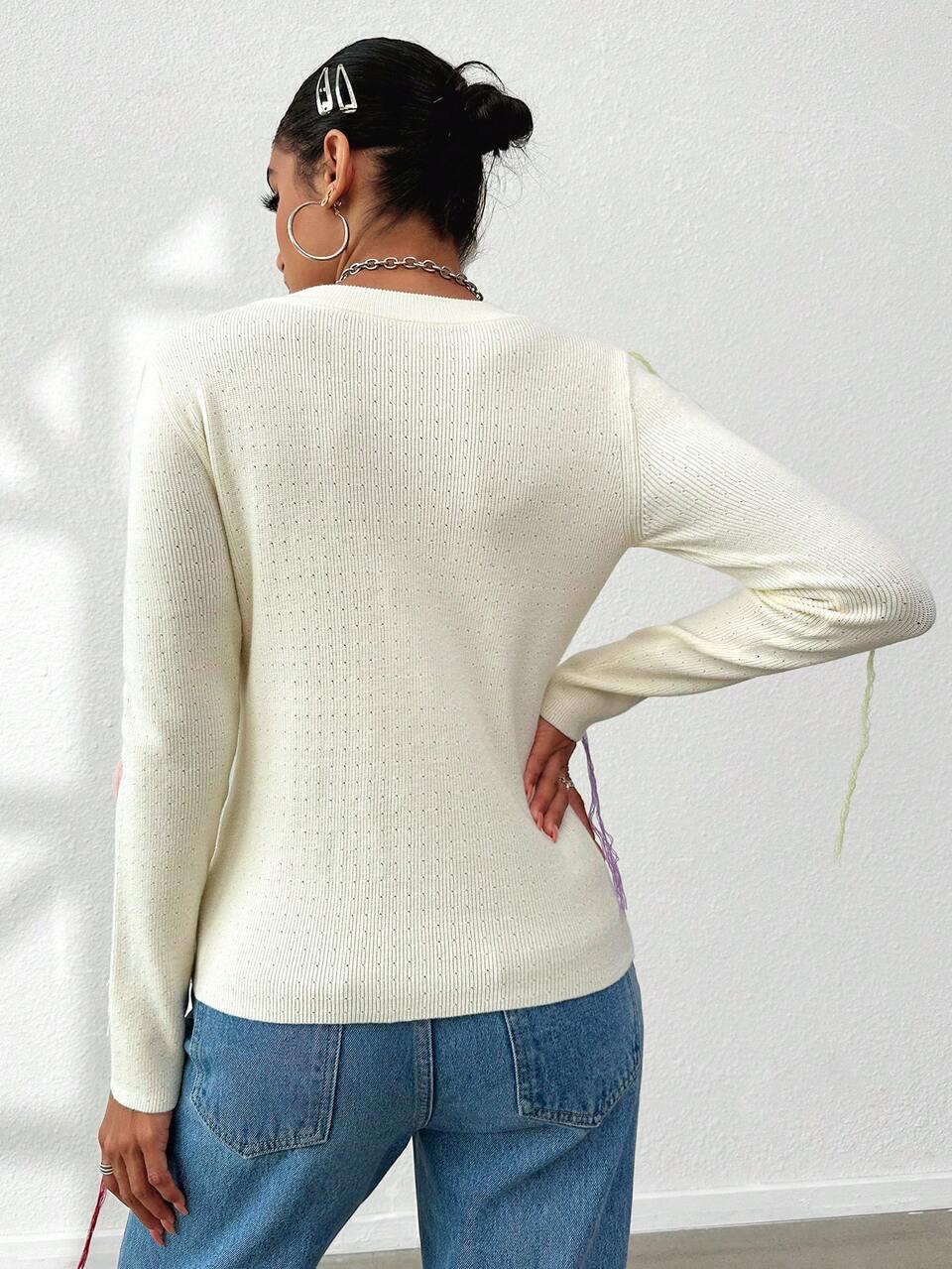 Stitch Detail Knit Pullover Fall Winter Sweater