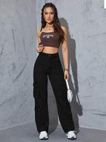 Flap Pocket Cargo Jeans - Black - View 3