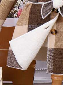 SHEIN 女小童1入組格紋印花毛絨內襯腰帶外套 - 彩色 - 查看 3