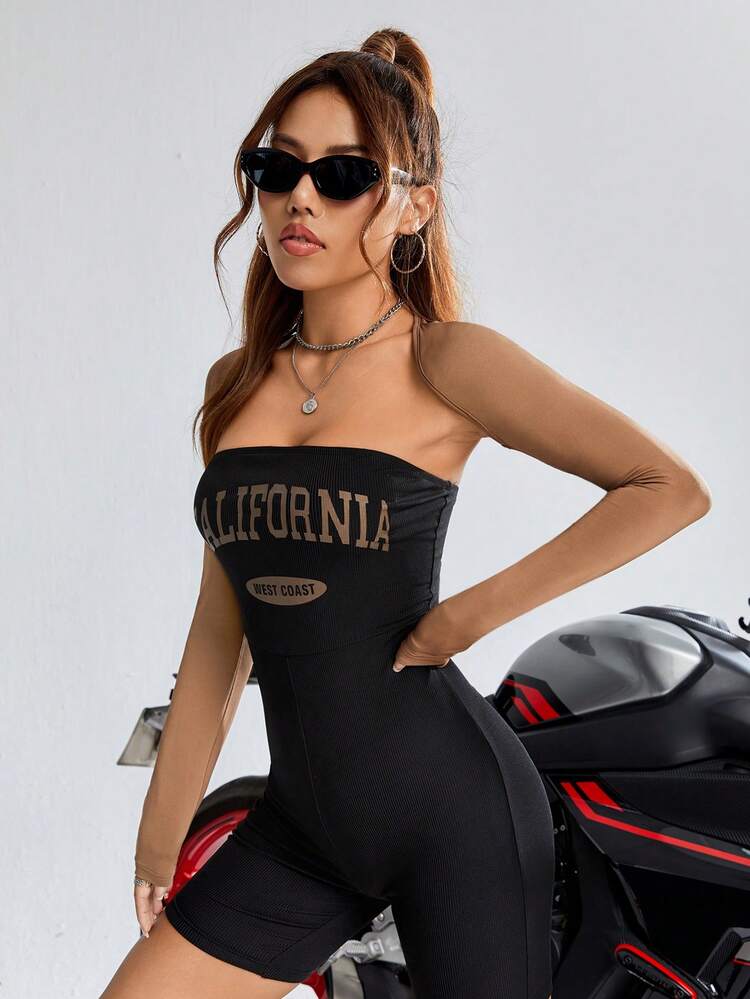 SHEIN EZwear Letter Graphic Tube Romper & Super Crop Top | SHEIN USA