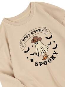 Plus Cartoon and Letter Graphic Thermal Pullover - Apricot - View 5