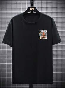 Manfinity LEGND Hombres talla grande Camiseta esqueleto con con estampado de slogan - Negro - Ver 2