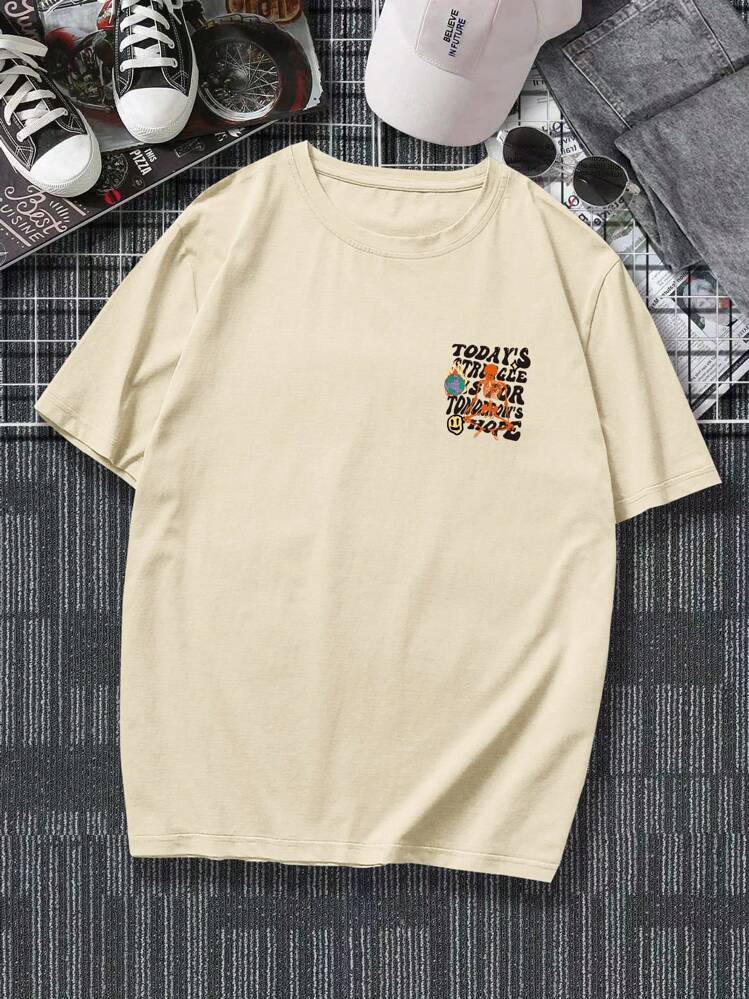 Claim Dot גברים פלוס סלוגן גרפי חולצת טי סירה - חאקי - ראה 2