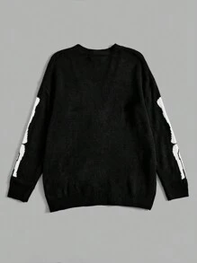 SHEIN Coolane 萬聖節骷髏圖案落肩袖前紐扣開襟衫 - 黑與白 - 查看 2