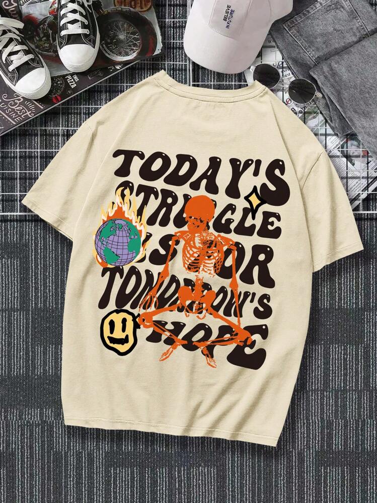 Claim Dot גברים פלוס סלוגן גרפי חולצת טי סירה - חאקי - ראה 6