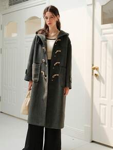 Dual Pocket Drop Shoulder Hooded Overcoat - Grey - View 4
