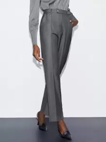 BizChic Solid Fold Pleated Suit Pants Without Belt - Grey - View 3