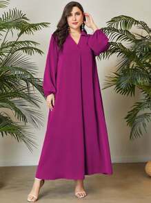 Mulvari Plus Solid Lantern Sleeve Dress Maxi Women Outfit Fall Cloth For Women