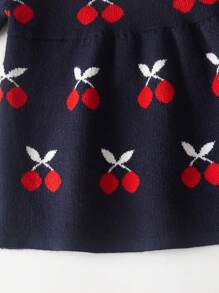 SHEIN Baby Girls Cherry Pattern Ruffle Trim Sweater & Knit Shorts - Navy Blue - View 6