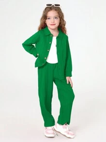 SHEIN Young Girl Solid Blazer & Pants