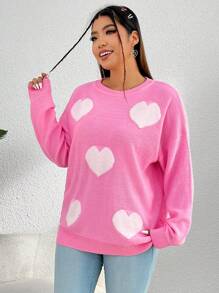 SHEIN Qutie Hơn Hình trái tim Thả vai Áo len - Hồng - Xem 3