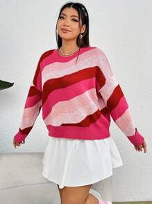 SHEIN EZwear Plus Pull À Blocs De Couleurs Épaule tombante - Multicolore - Voir 3