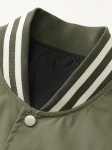 Aesthetic Post--Loose Fit Men's Slogan Graphic Two Tone Drop Shoulder Varsity Jacket Without Hood - Army Green - View 3