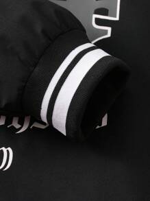 Manfinity EMRG Chaqueta Universitaria Suelta Para Hombres Con Bordado De Letras Y Detalles De Rayas (sin Capucha)